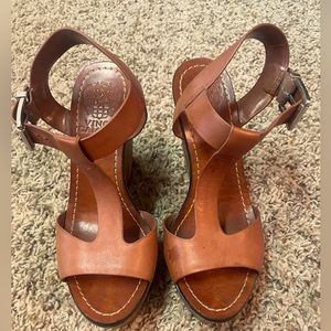 Vince Camuto Brown leather and wooden platform heels, size 6